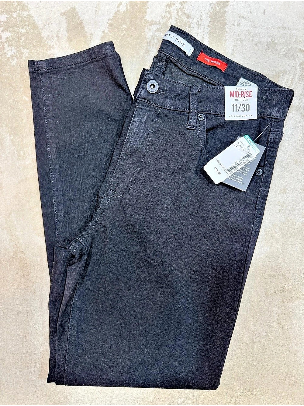 Celebrity Pink The Rider Mid-Rise Skinny Jeans Black Waist 11/30